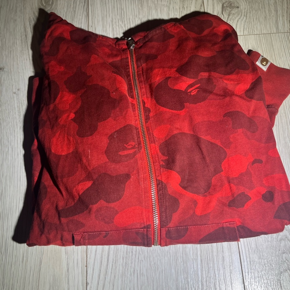bape champion red camo zip up size medium